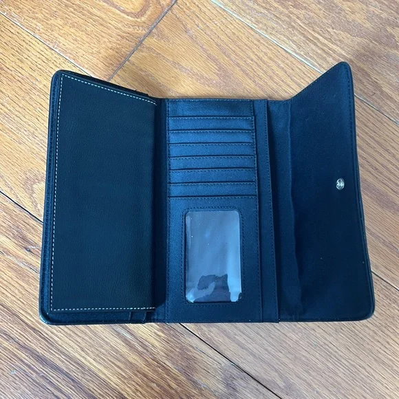 Black Leather Red Leather “K” Long Wallet / Check Book Holder - Picture 9 of 13